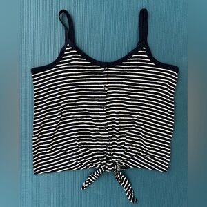 Gap linen tie-front navy and white striped camisole tank top